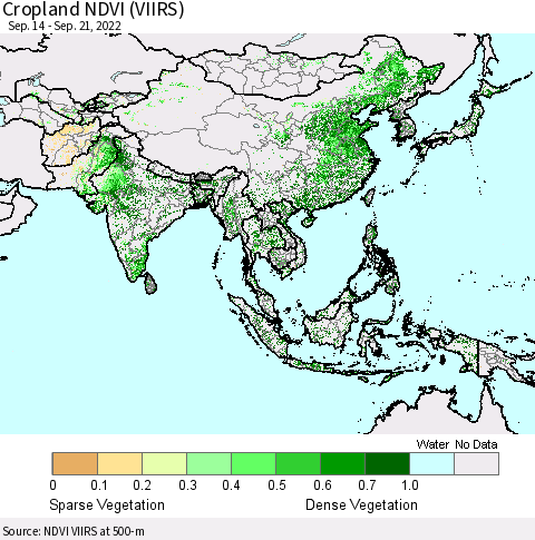 Asia Cropland NDVI (VIIRS) Thematic Map For 9/14/2022 - 9/21/2022
