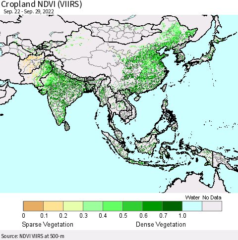 Asia Cropland NDVI (VIIRS) Thematic Map For 9/22/2022 - 9/29/2022
