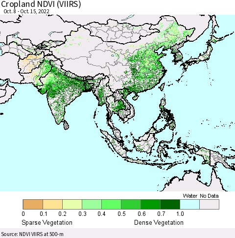 Asia Cropland NDVI (VIIRS) Thematic Map For 10/8/2022 - 10/15/2022