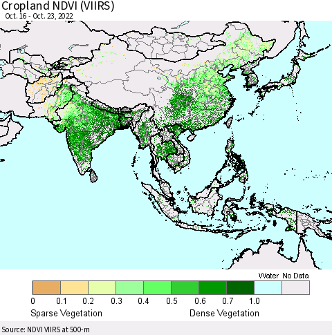 Asia Cropland NDVI (VIIRS) Thematic Map For 10/16/2022 - 10/23/2022
