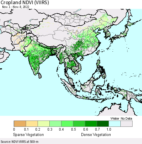 Asia Cropland NDVI (VIIRS) Thematic Map For 11/1/2022 - 11/8/2022