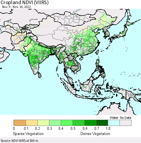 Asia Cropland NDVI (VIIRS) Thematic Map For 11/9/2022 - 11/16/2022