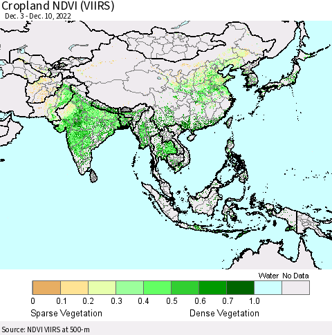 Asia Cropland NDVI (VIIRS) Thematic Map For 12/3/2022 - 12/10/2022