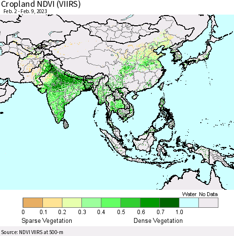 Asia Cropland NDVI (VIIRS) Thematic Map For 2/2/2023 - 2/9/2023