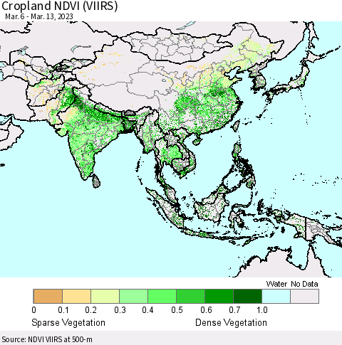 Asia Cropland NDVI (VIIRS) Thematic Map For 3/6/2023 - 3/13/2023