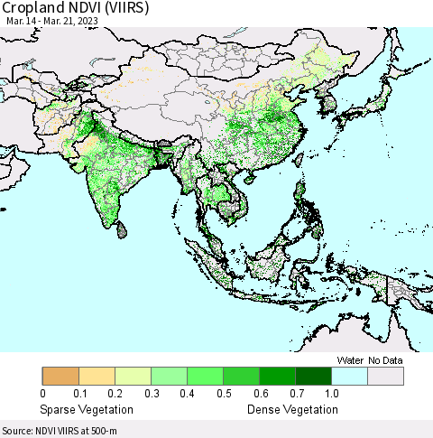 Asia Cropland NDVI (VIIRS) Thematic Map For 3/14/2023 - 3/21/2023