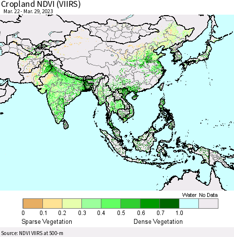 Asia Cropland NDVI (VIIRS) Thematic Map For 3/22/2023 - 3/29/2023