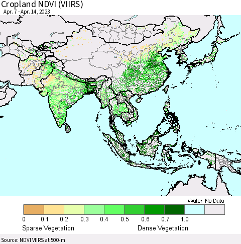 Asia Cropland NDVI (VIIRS) Thematic Map For 4/7/2023 - 4/14/2023