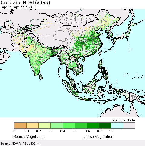 Asia Cropland NDVI (VIIRS) Thematic Map For 4/15/2023 - 4/22/2023