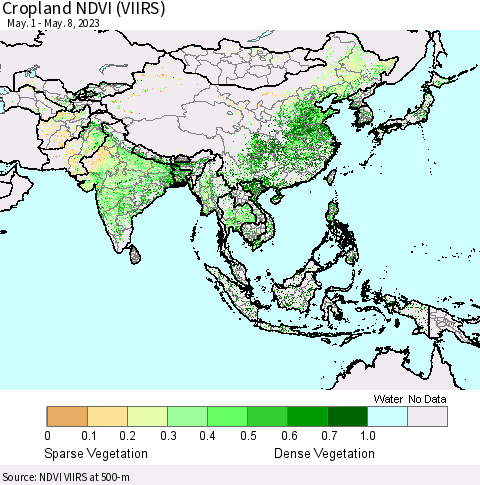 Asia Cropland NDVI (VIIRS) Thematic Map For 5/1/2023 - 5/8/2023