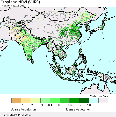 Asia Cropland NDVI (VIIRS) Thematic Map For 5/9/2023 - 5/16/2023