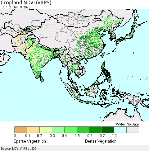 Asia Cropland NDVI (VIIRS) Thematic Map For 6/2/2023 - 6/9/2023