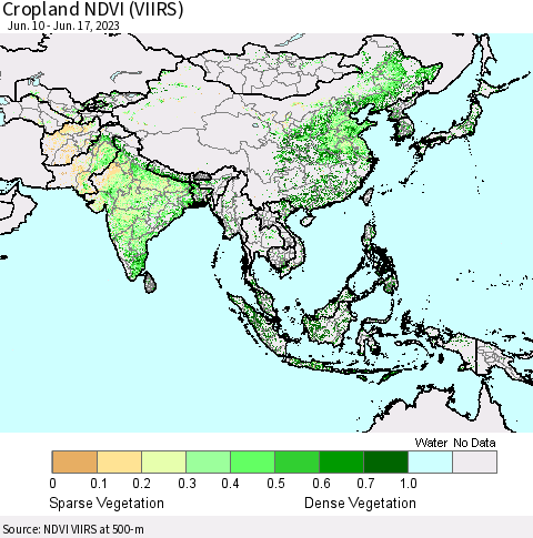 Asia Cropland NDVI (VIIRS) Thematic Map For 6/10/2023 - 6/17/2023