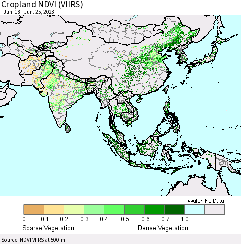 Asia Cropland NDVI (VIIRS) Thematic Map For 6/18/2023 - 6/25/2023
