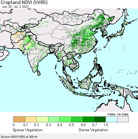 Asia Cropland NDVI (VIIRS) Thematic Map For 6/26/2023 - 7/3/2023