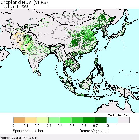 Asia Cropland NDVI (VIIRS) Thematic Map For 7/4/2023 - 7/11/2023
