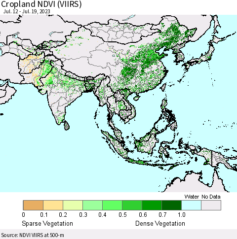 Asia Cropland NDVI (VIIRS) Thematic Map For 7/12/2023 - 7/19/2023