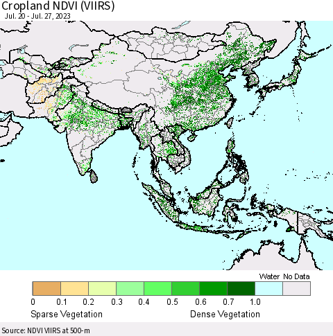 Asia Cropland NDVI (VIIRS) Thematic Map For 7/20/2023 - 7/27/2023