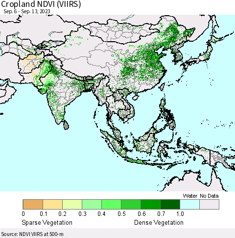 Asia Cropland NDVI (VIIRS) Thematic Map For 9/6/2023 - 9/13/2023