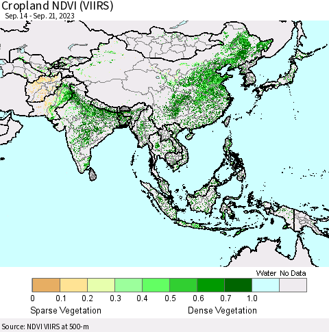 Asia Cropland NDVI (VIIRS) Thematic Map For 9/14/2023 - 9/21/2023