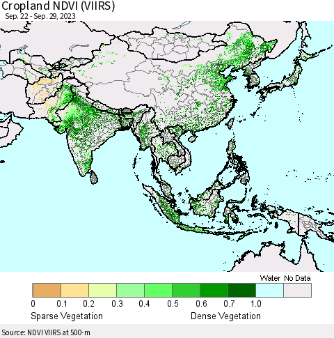 Asia Cropland NDVI (VIIRS) Thematic Map For 9/22/2023 - 9/29/2023