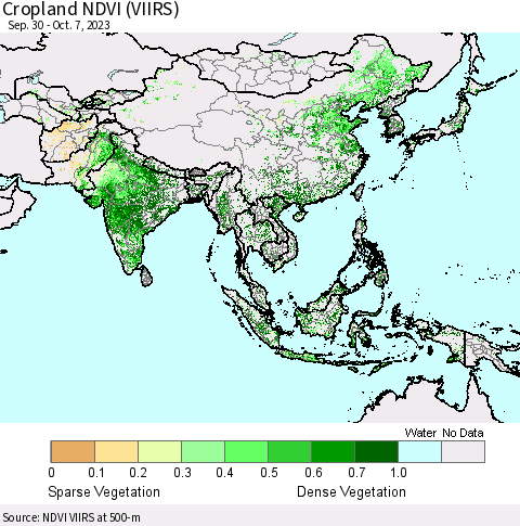 Asia Cropland NDVI (VIIRS) Thematic Map For 9/30/2023 - 10/7/2023
