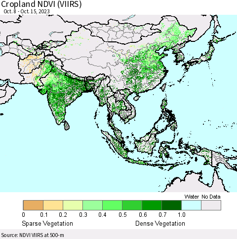 Asia Cropland NDVI (VIIRS) Thematic Map For 10/8/2023 - 10/15/2023