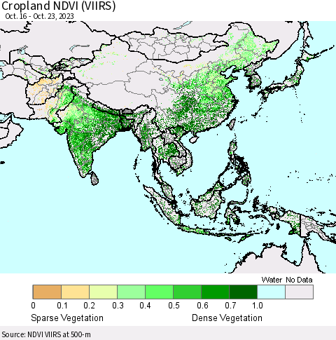 Asia Cropland NDVI (VIIRS) Thematic Map For 10/16/2023 - 10/23/2023