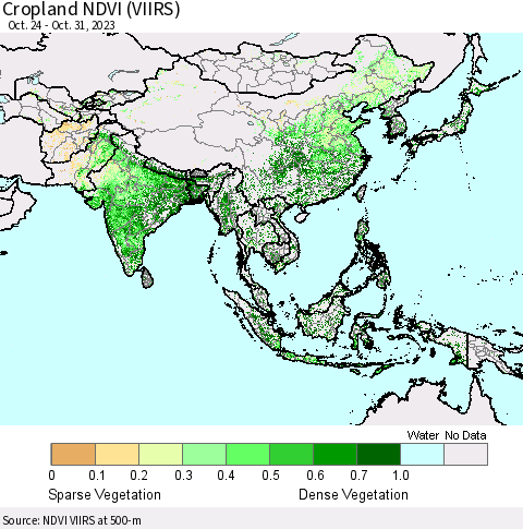 Asia Cropland NDVI (VIIRS) Thematic Map For 10/24/2023 - 10/31/2023