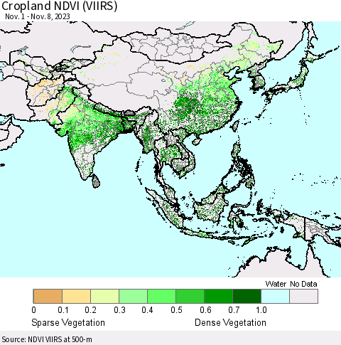 Asia Cropland NDVI (VIIRS) Thematic Map For 11/1/2023 - 11/8/2023