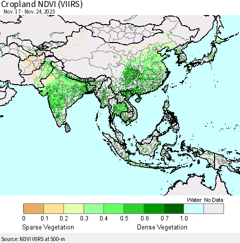 Asia Cropland NDVI (VIIRS) Thematic Map For 11/17/2023 - 11/24/2023