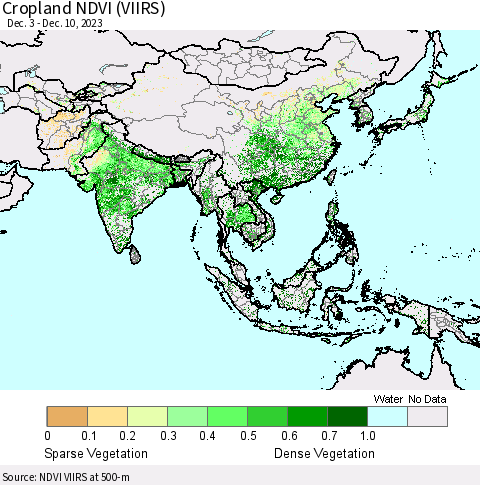 Asia Cropland NDVI (VIIRS) Thematic Map For 12/3/2023 - 12/10/2023