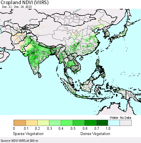 Asia Cropland NDVI (VIIRS) Thematic Map For 12/11/2023 - 12/18/2023