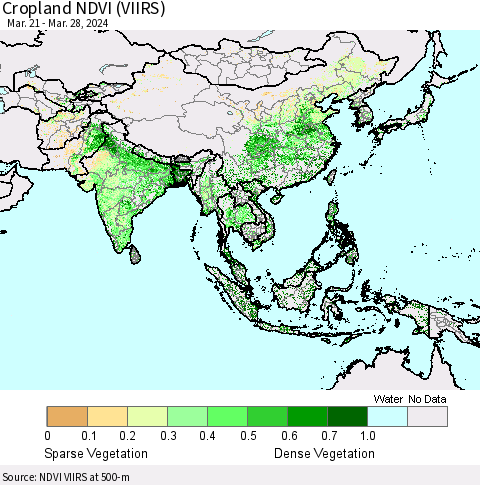 Asia Cropland NDVI (VIIRS) Thematic Map For 3/21/2024 - 3/28/2024