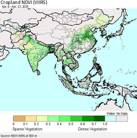 Asia Cropland NDVI (VIIRS) Thematic Map For 4/6/2024 - 4/13/2024