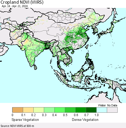 Asia Cropland NDVI (VIIRS) Thematic Map For 4/14/2024 - 4/21/2024