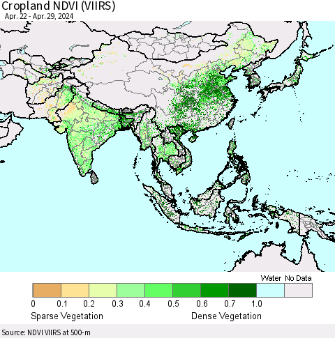 Asia Cropland NDVI (VIIRS) Thematic Map For 4/22/2024 - 4/29/2024