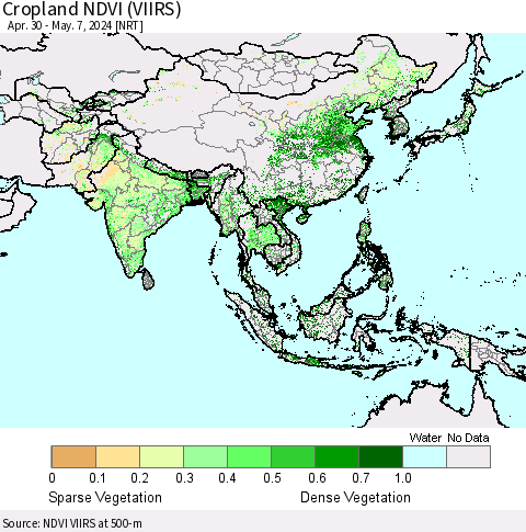 Asia Cropland NDVI (VIIRS) Thematic Map For 4/30/2024 - 5/7/2024