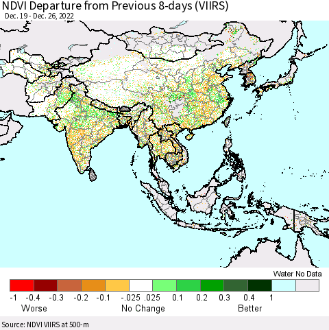 Asia NDVI Departure from Previous 8-days (VIIRS) Thematic Map For 12/19/2022 - 12/26/2022