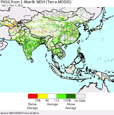 Asia PASG from 1-Month NDVI (Terra-MODIS) Thematic Map For 2/26/2022 - 3/5/2022