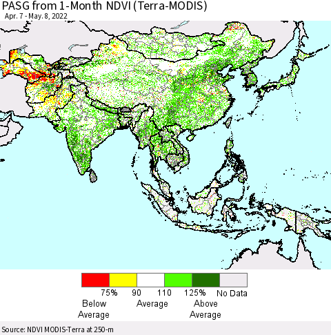 Asia PASG from 1-Month NDVI (Terra-MODIS) Thematic Map For 5/1/2022 - 5/8/2022
