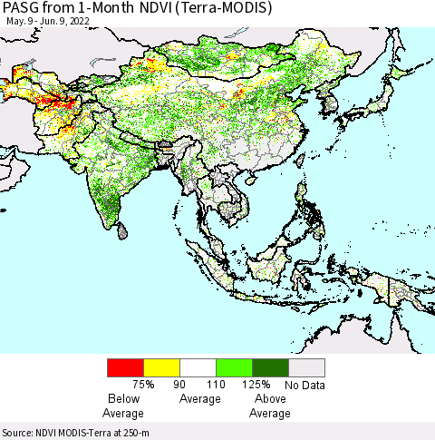 Asia PASG from 1-Month NDVI (Terra-MODIS) Thematic Map For 6/2/2022 - 6/9/2022