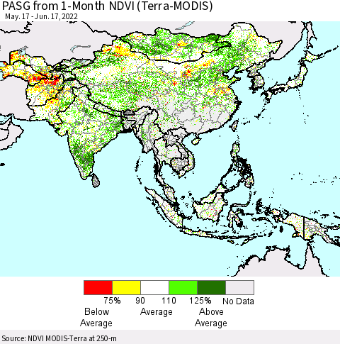 Asia PASG from 1-Month NDVI (Terra-MODIS) Thematic Map For 6/10/2022 - 6/17/2022