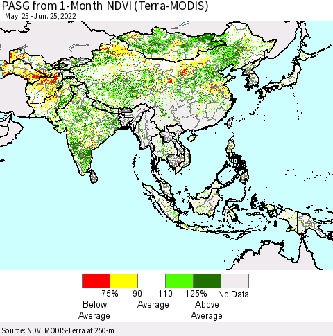 Asia PASG from 1-Month NDVI (Terra-MODIS) Thematic Map For 6/18/2022 - 6/25/2022