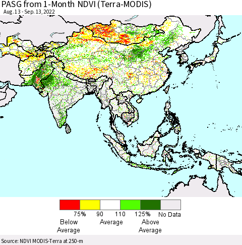 Asia PASG from 1-Month NDVI (Terra-MODIS) Thematic Map For 9/6/2022 - 9/13/2022