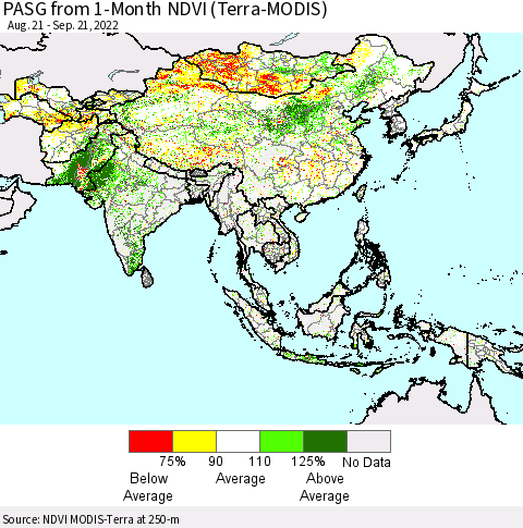 Asia PASG from 1-Month NDVI (Terra-MODIS) Thematic Map For 9/14/2022 - 9/21/2022