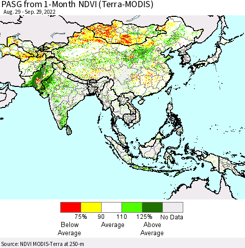 Asia PASG from 1-Month NDVI (Terra-MODIS) Thematic Map For 9/22/2022 - 9/29/2022