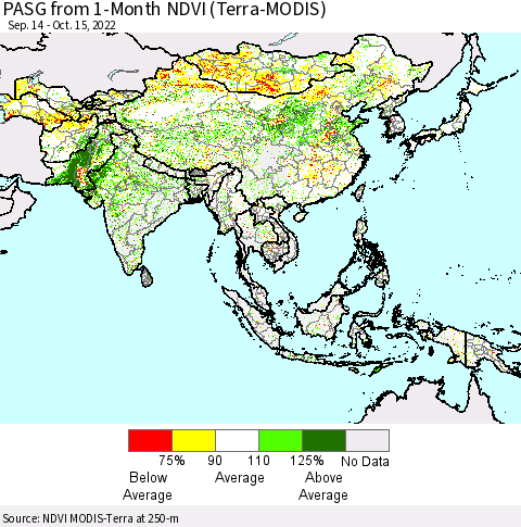 Asia PASG from 1-Month NDVI (Terra-MODIS) Thematic Map For 10/8/2022 - 10/15/2022
