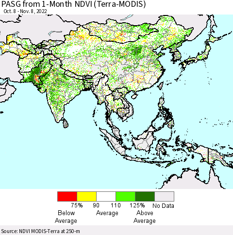 Asia PASG from 1-Month NDVI (Terra-MODIS) Thematic Map For 11/1/2022 - 11/8/2022
