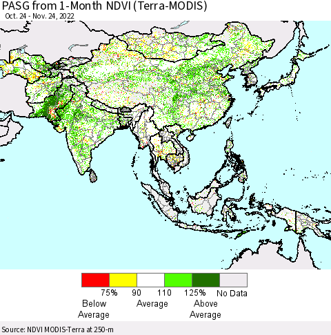 Asia PASG from 1-Month NDVI (Terra-MODIS) Thematic Map For 11/17/2022 - 11/24/2022